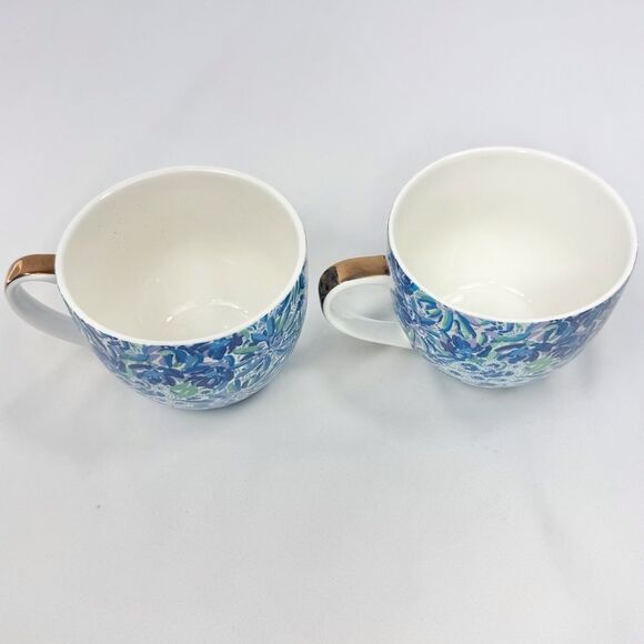 Lilly Pulitzer High Maintenance Blue Floral Set of Two Tea Coffee Mugs - Picture 11 of 13